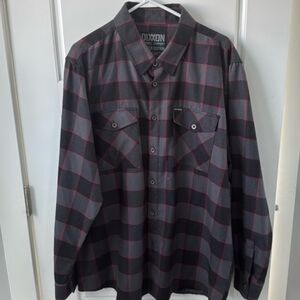 DIXXON Men's Button-Down Plaid Shirt in Black, Gray and Red